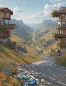 Estrada sinuosa, peças de quebra cabeça simbolizam o spadr~eos negativos que são rompidos.