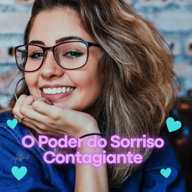 A imagem trás uma mulher sorridente, com um sorriso contagiante, irradiando felicidade e positividade, destacando o impacto transformador do sorriso em nossa saúde e relações interpessoais.